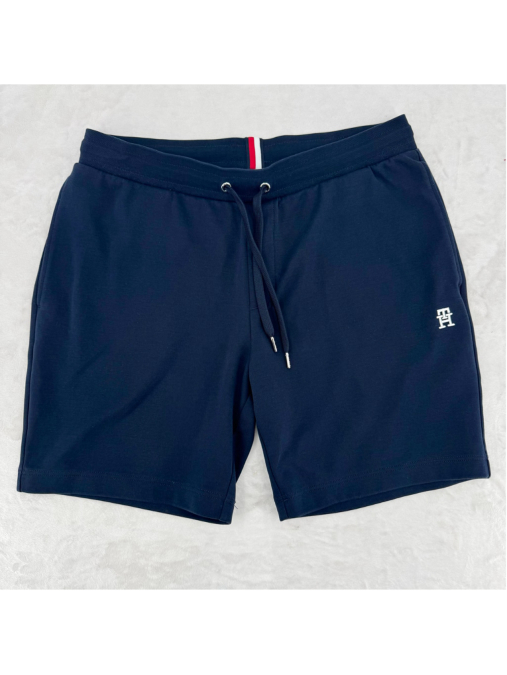 Tommy Hilfiger Navy Blue Knit Shorts TH Logo Drawstring Waist Pockets Size XXL